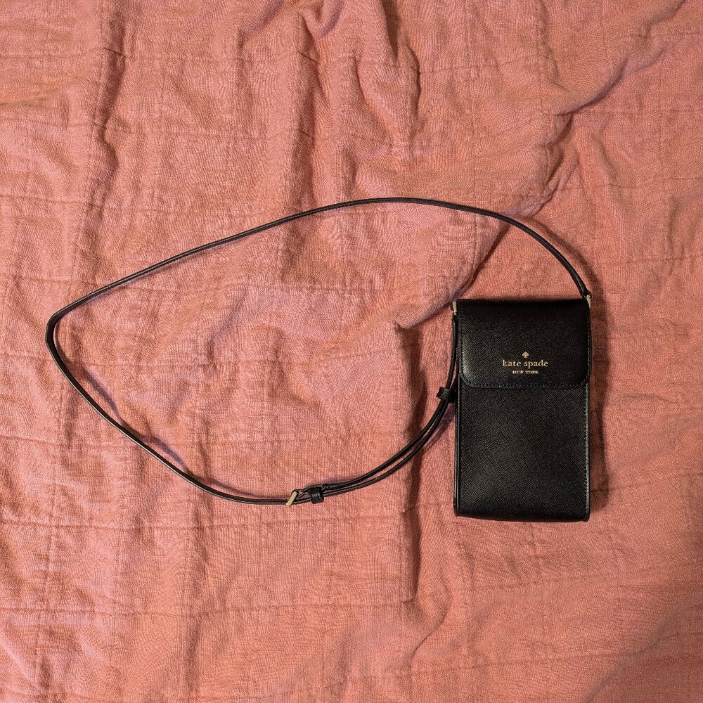 Kate Spade Black Saffiano Leather Crossbody Phone Case with Strap